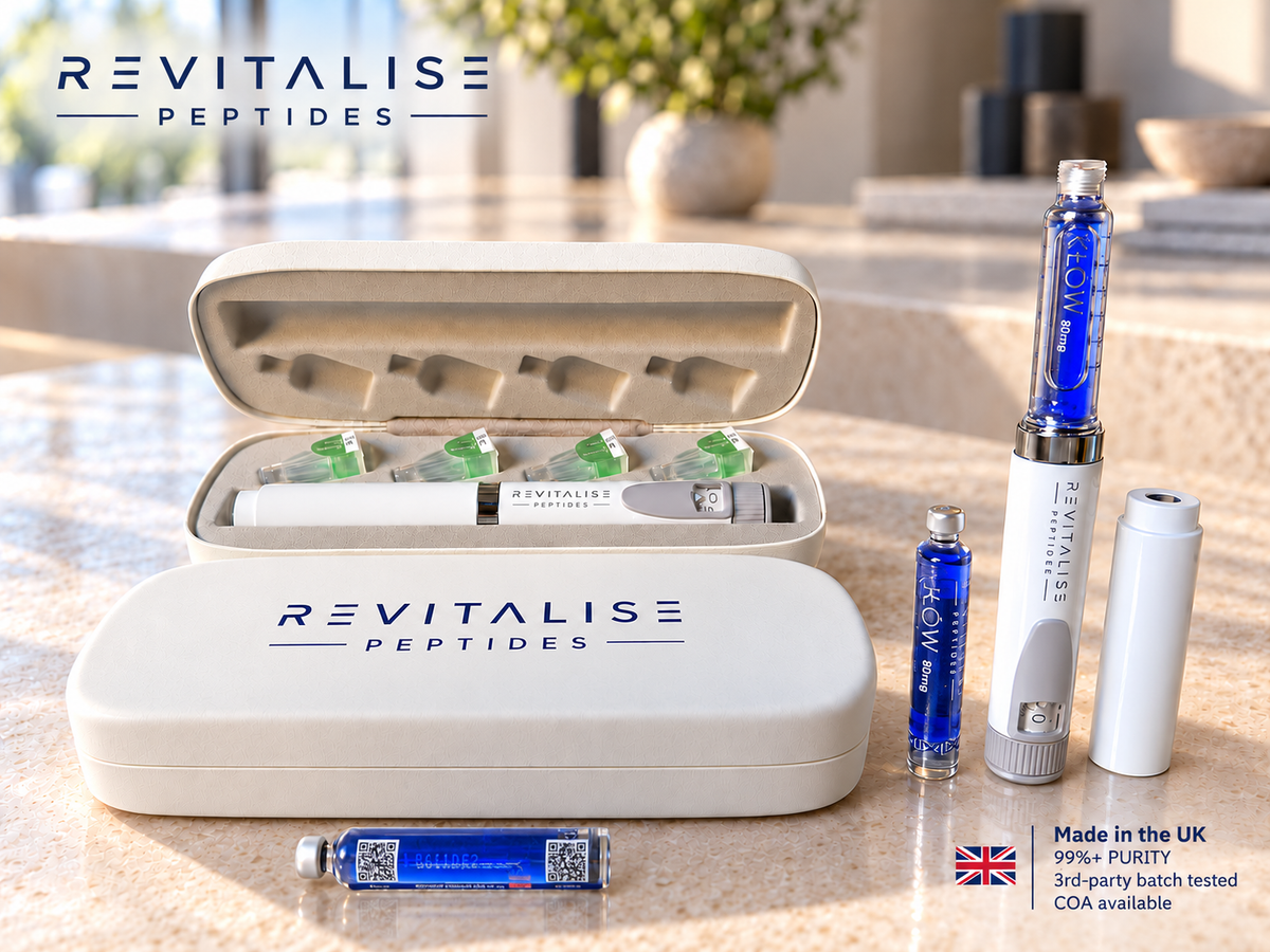 Revitalise KLOW 80mg pen set with white case and blue cartridges