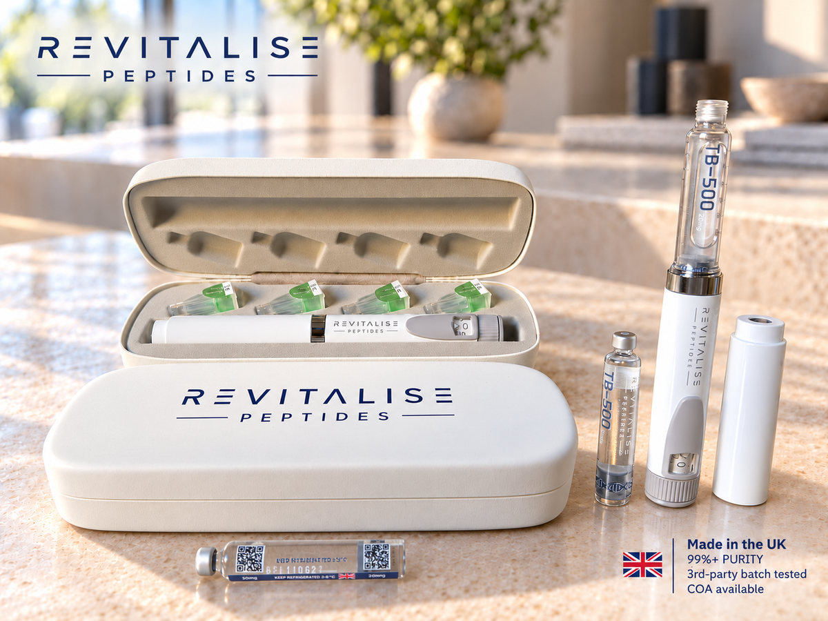 Revitalise TB-500 20mg pen set with white case and cartridges