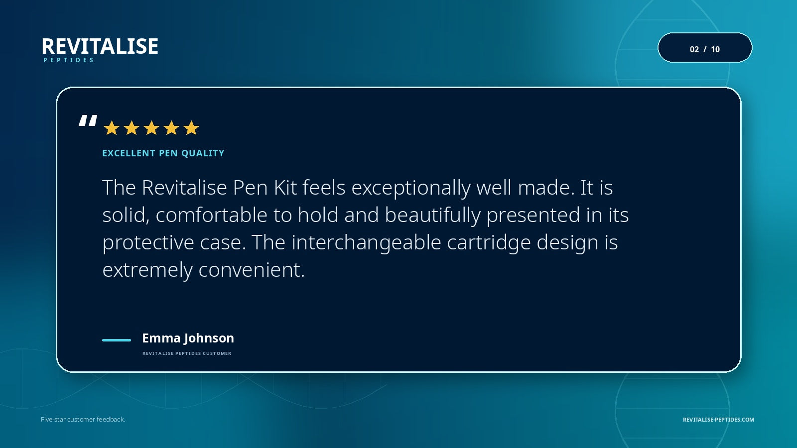 Five-star Revitalise Peptides testimonial from Emma Johnson